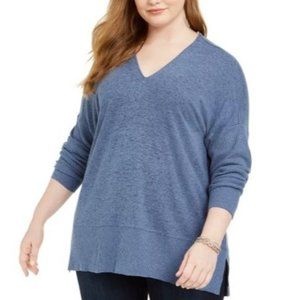 Style & Co Plus Heathered-Knit Sweater 0X Blue